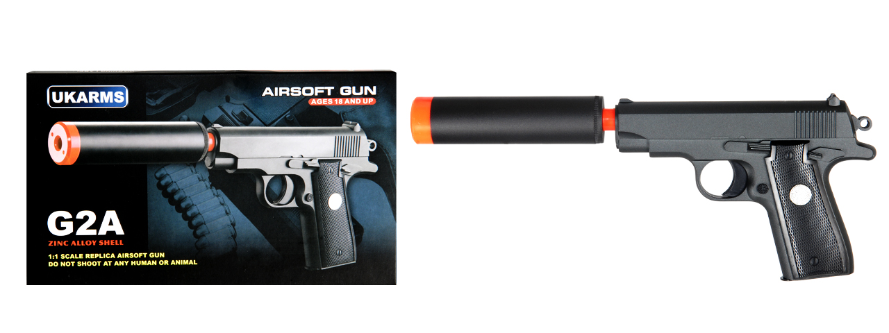 UKARMS G2A Metal Spring Pistol, Black - Click Image to Close