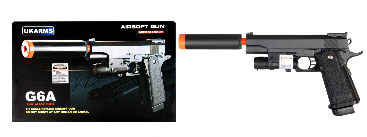 UKARMS G6A Metal Spring Pistol w/ Laser, Black - Click Image to Close