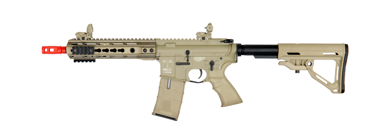 ICS CXP UK1 TRANSFORM4 EBB KEYMOD AIRSOFT M4 AEG RIFLE SHORT - TAN - Click Image to Close