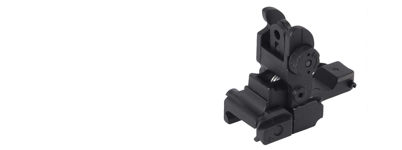 JGM-20 FLIP-UP REAR ADJUSTABLE 20MM PICATINNY IRON SIGHT (BLACK) - Click Image to Close