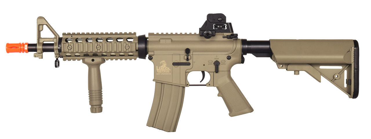 Lancer Tactical LT-02T M4 CQBR Metal Gear AEG, Adjustable Stock, Tan - Click Image to Close