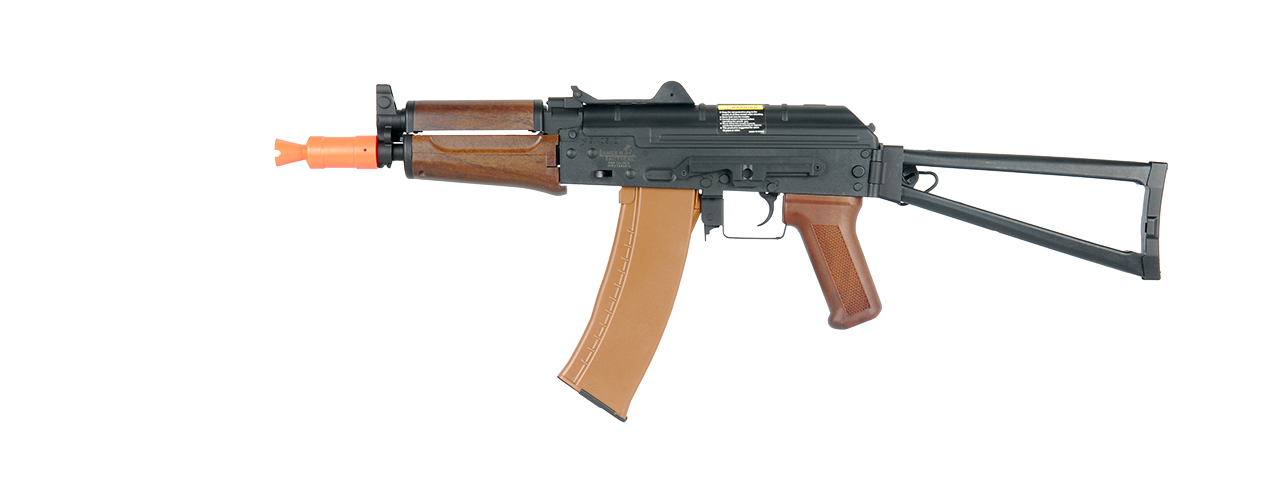 Lancer Tactical LT-07W AKS-74U AEG Metal Gear, ABS Body, Side Folding Stock, Wood Color - Click Image to Close