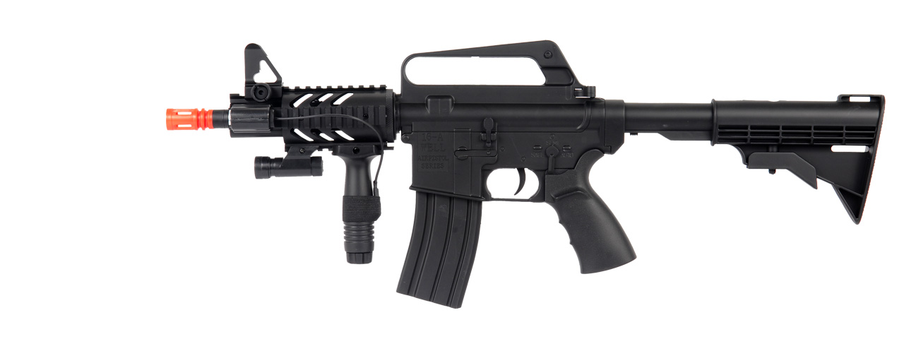 WELL FIRE M16A5 CQB SPRING AIRSOFT RIFLE W/ LASER, FOREGRIP (COLOR: BLACK) - Click Image to Close