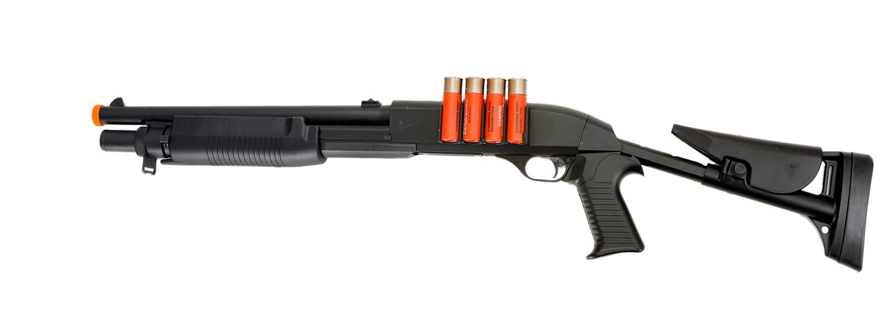 UKARMS M183A3 Spring Shotgun w/ 4 Bullet Shells, Adjustable Stock, Pistol Grip - Click Image to Close