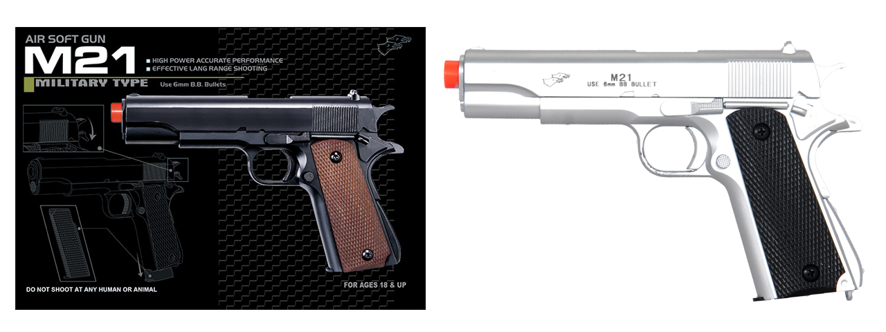 UK ARMS AIRSOFT 1911 FULL SIZE SPRING POWERED PISTOL - SILVER - Click Image to Close