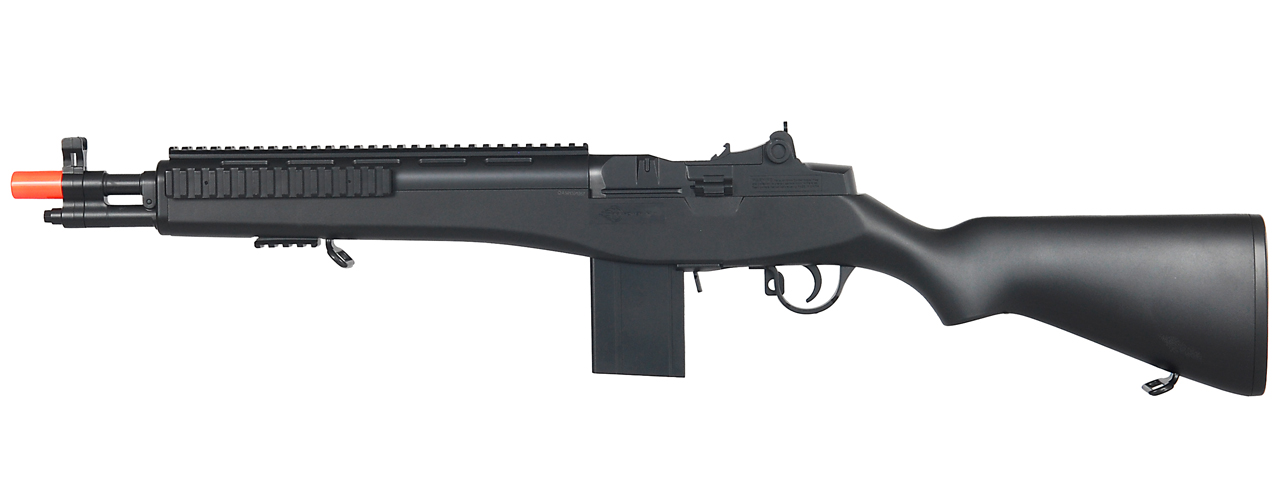 Double Eagle M14 Spring Powered Rifle w/ Quad Rail (Color: Black) - Click Image to Close