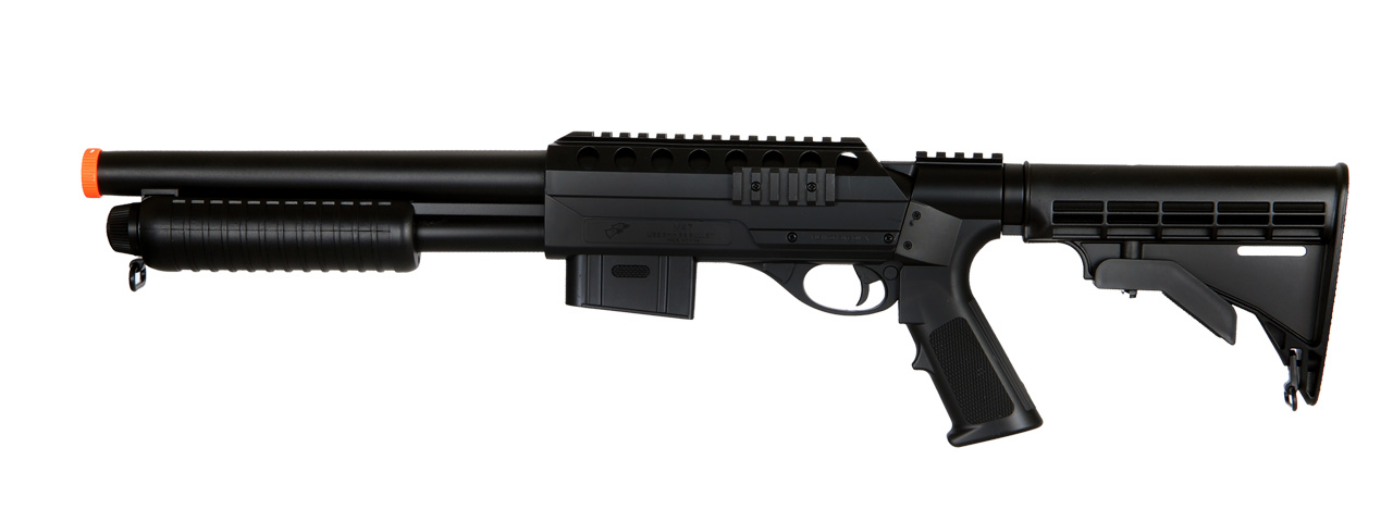 DE M500 PUMP ACTION AIRSOFT SHOTGUN W/ RETRACTABLE LE STOCK - Click Image to Close