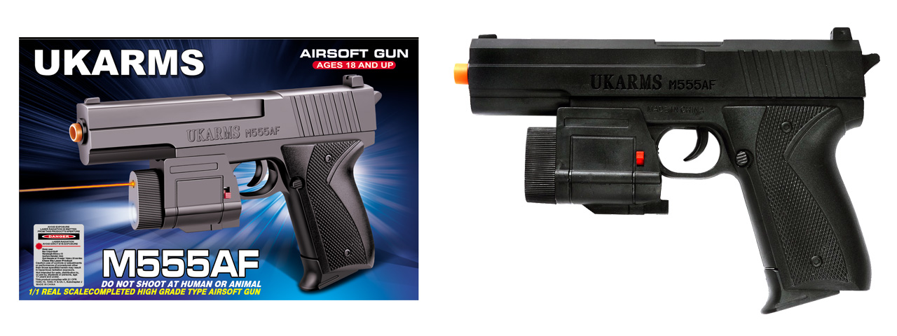 UKARMS M555AF Spring Pistol w/ Laser and Flashlight (BLACK) - Click Image to Close