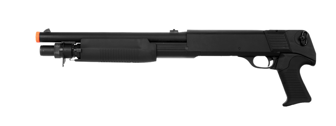 Double Eagle M56B Tri-Shot CQB Airsoft Spring Shotgun (Color: Black) - Click Image to Close