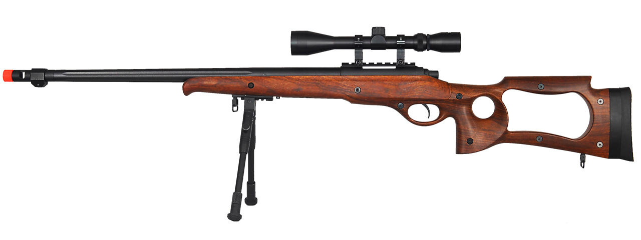 M70WAB BOLT ACTION RIFLE w/FLUTED BARREL, SCOPE & BIPOD (COLOR: WOOD) - Click Image to Close