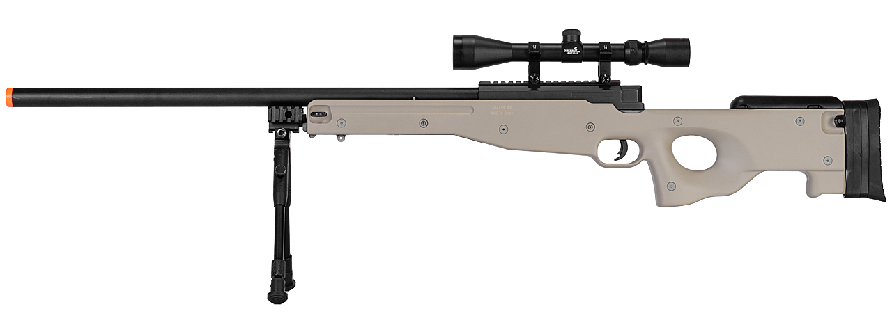 WELL MB01TAB L96 AWP BOLT ACTION RIFLE w/BIPOD & SCOPE(COLOR: TAN) - Click Image to Close