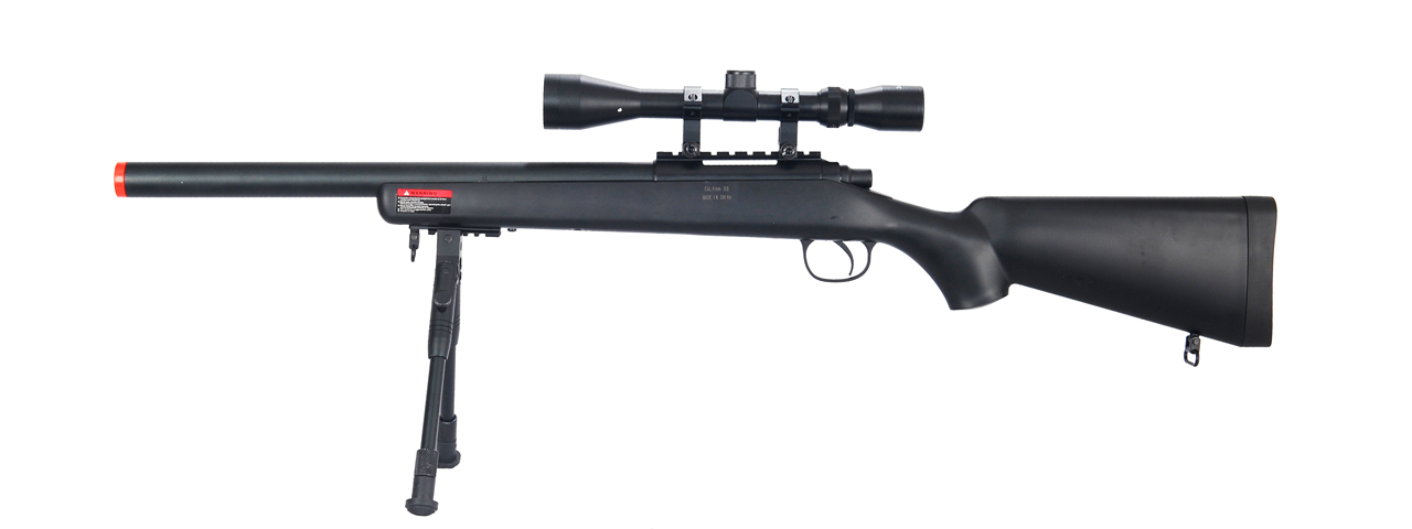 WELLFIRE AIRSOFT VSR-10 BOLT ACTION RIFLE W/ SCOPE & BIPOD - BLACK - Click Image to Close