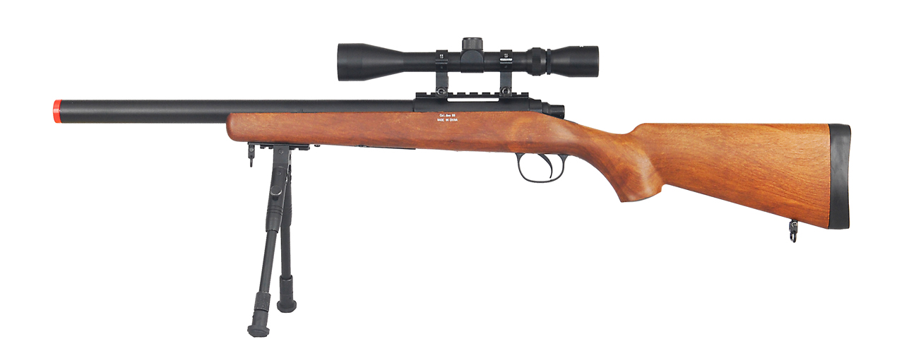 WELL MB02WAB VSR-10 BOLT ACTION RIFLE w/SCOPE & BIPOD (COLOR: WOOD) - Click Image to Close