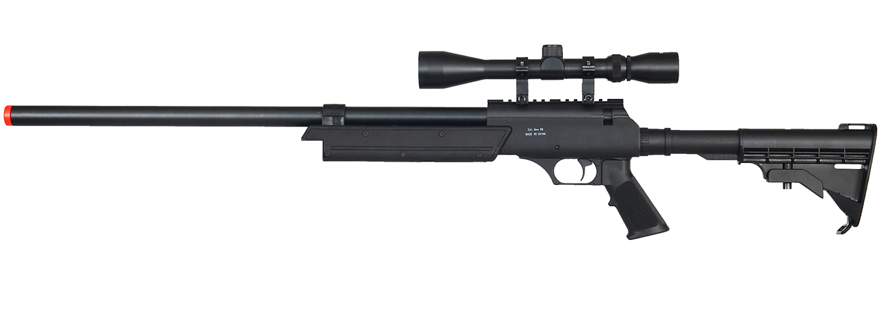 WELL APS SR-2 MODULAR BOLT ACTION AIRSOFT SNIPER RIFLE W/ SCOPE - BLACK - Click Image to Close