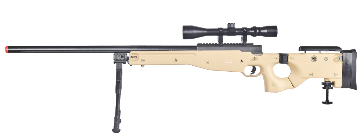 WELL MB08TAB L96 AWP BOLT ACTION RIFLE w/FOLDING STOCK BIPOD & SCOPE (COLOR: TAN) - Click Image to Close