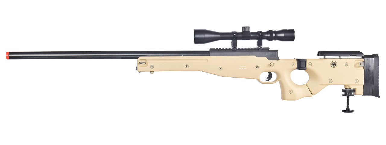 WELL MB08TA L96 AWP BOLT ACTION RIFLE w/FOLDING STOCK & SCOPE (COLOR: TAN) - Click Image to Close