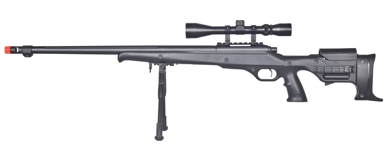 WELL MB11BAB BOLT ACTION RIFLE W/FLUTED BARREL, SCOPE & BIPOD (COLOR: BLACK) - Click Image to Close