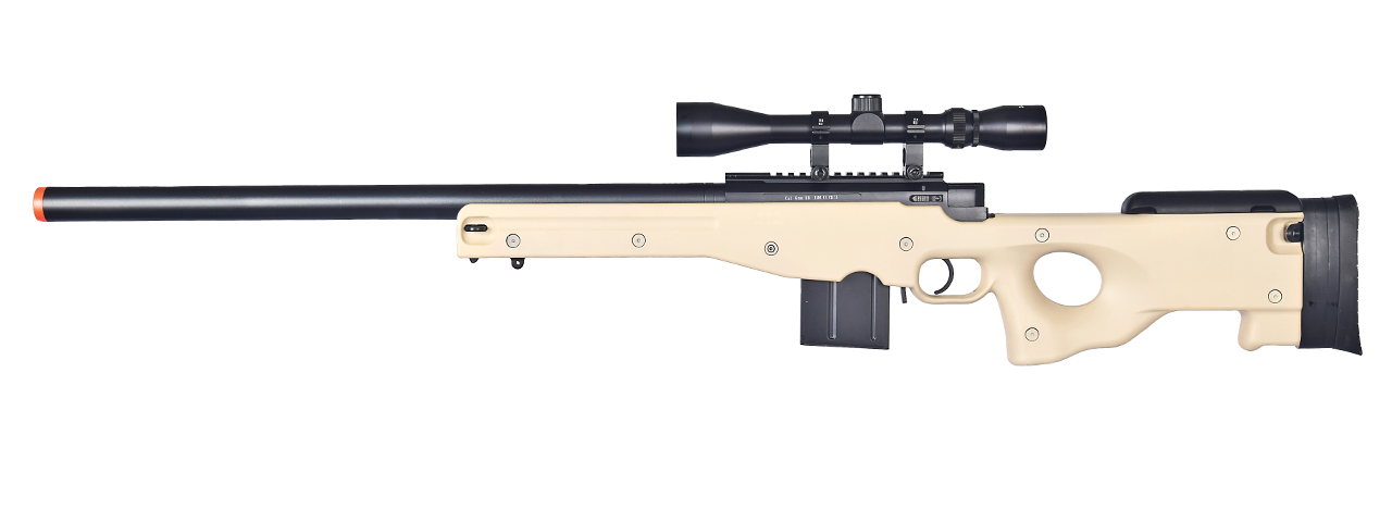UK ARMS AIRSOFT L96 AWP BOLT ACTION RIFLE W/ SCOPE - TAN - Click Image to Close