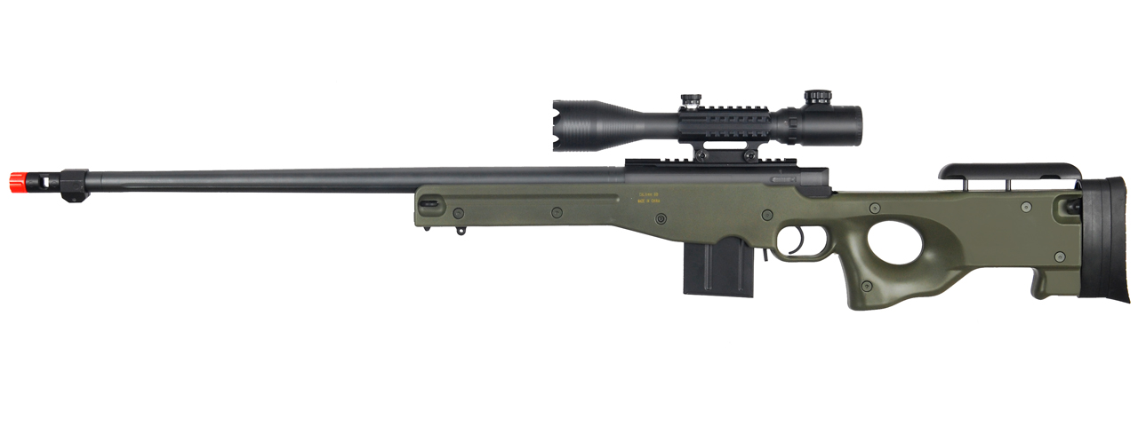 WELL MB4402GA2 BOLT ACTION RIFLE w/FLUTED BARREL & ILLUMINATED SCOPE (COLOR: OD GREEN) - Click Image to Close