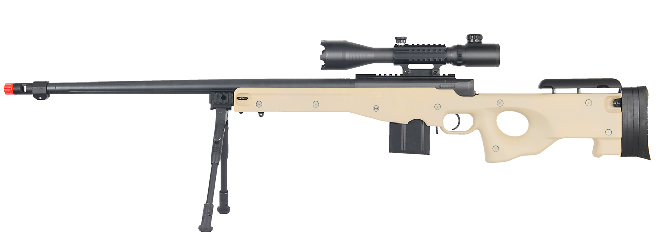 WELL MB4402TAB2 BOLT ACTION RIFLE w/FLUTED BARREL, ILLUMINATED SCOPE & BIPOD (COLOR: TAN) - Click Image to Close