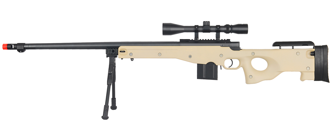 WELL MB4402TAB BOLT ACTION RIFLE w/FLUTED BARREL, SCOPE & BIPOD (COLOR: TAN) - Click Image to Close
