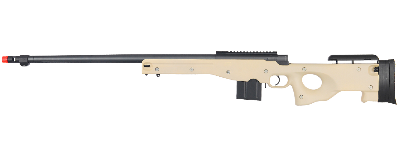 WELL AIRSOFT L96 BOLT ACTION RIFLE W/ FLUTED BARREL OPTICS RAIL - TAN - Click Image to Close