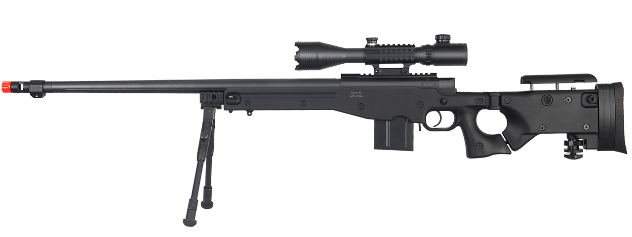 WELL MB4403BAB2 BOLT ACTION RIFLE w/FLUTED BARREL, ILLUMINATED SCOPE & BIPOD (COLOR: BLACK) - Click Image to Close