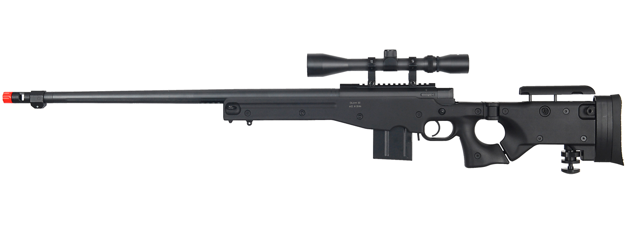 WELL AIRSOFT MK96 BOLT ACTION RIFLE W/ BARREL & DUPLEX SCOPE - BLACK - Click Image to Close