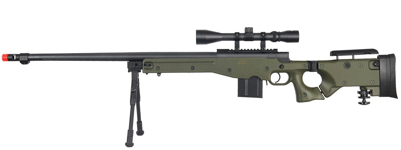 WELL MB4403GAB BOLT ACTION RIFLE w/FLUTED BARREL, SCOPE & BIPOD (COLOR: OD GREEN) - Click Image to Close