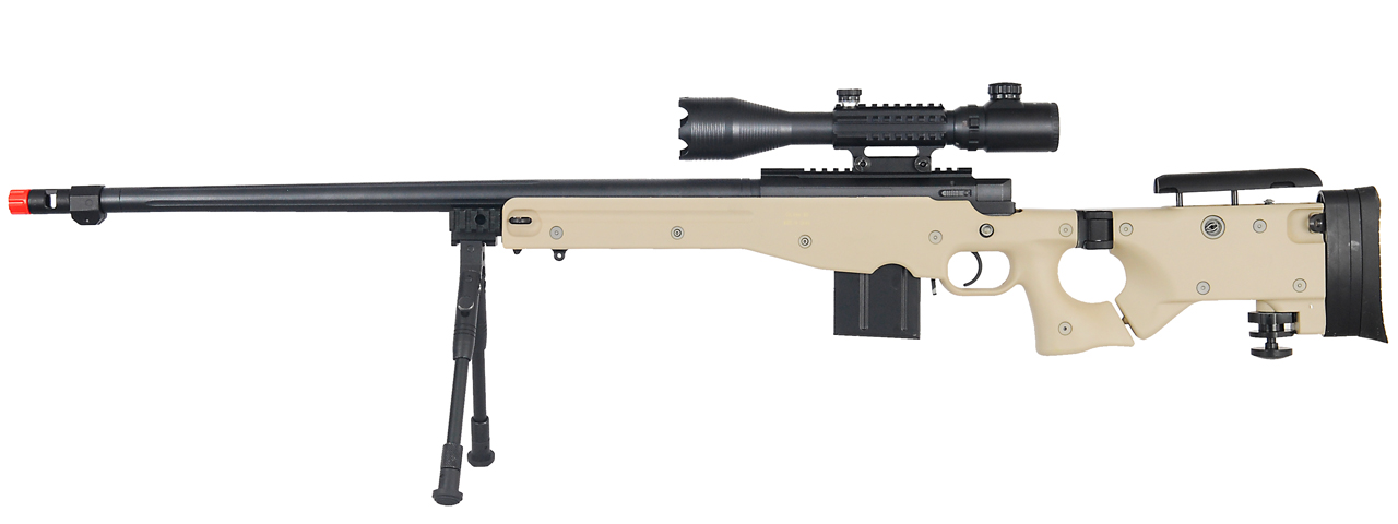 WELL MB4403TAB2 BOLT ACTION RIFLE w/FLUTED BARREL, ILLUMINATED SCOPE & BIPOD (COLOR: TAN) - Click Image to Close