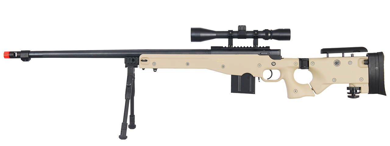 WELL MB4403TAB BOLT ACTION RIFLE w/FLUTED BARREL, SCOPE & BIPOD (COLOR: TAN) - Click Image to Close