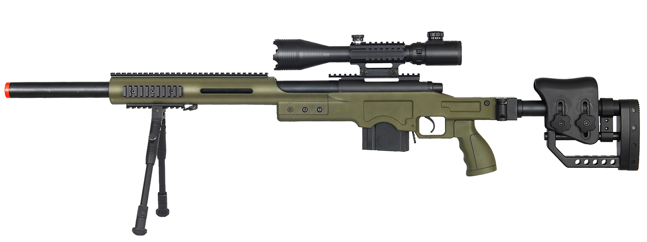 WELL MB4410GAB2 BOLT ACTION RIFLE w/ILLUMINATED SCOPE & BIPOD (COLOR: OD GREEN - Click Image to Close