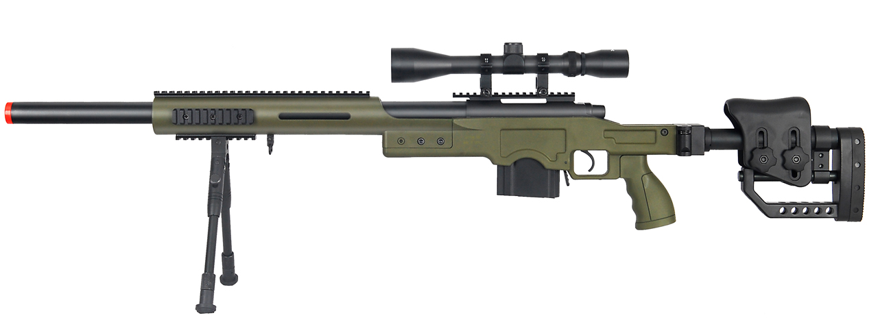 WELLFIRE MB4410 BOLT ACTION SNIPER RIFLE W/ SCOPE AND BIPOD - OD GREEN - Click Image to Close