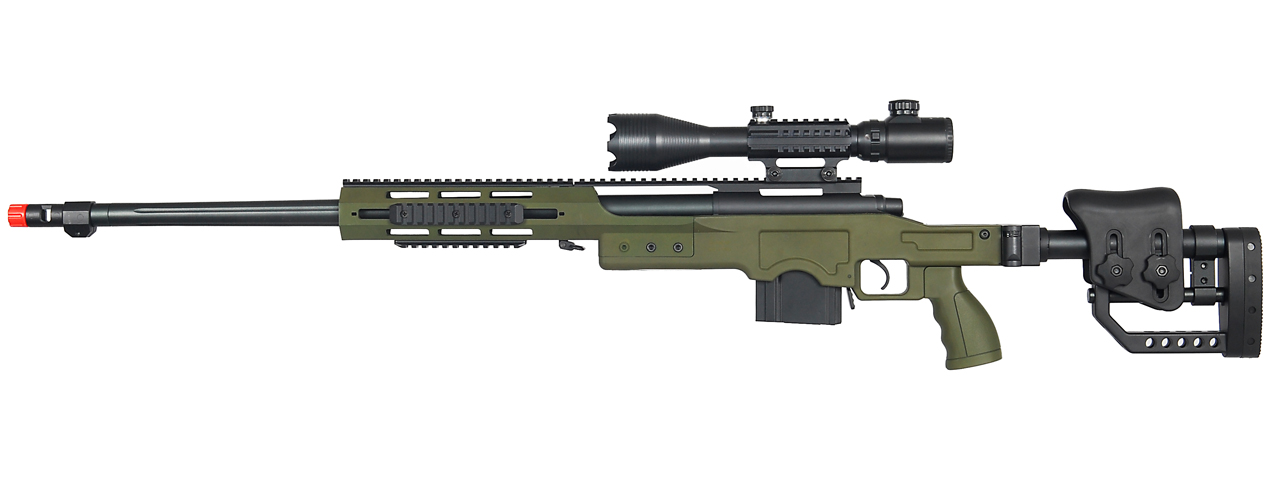 WELL MB4411GA2 BOLT ACTION RIFLE w/FLUTED BARREL & ILLUMINATED SCOPE (COLOR: OD GREEN) - Click Image to Close