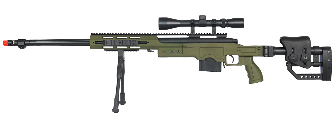WELLFIRE MB4411D BOLT ACTION SNIPER RIFLE W/ SCOPE AND BIPOD - OD GREEN - Click Image to Close