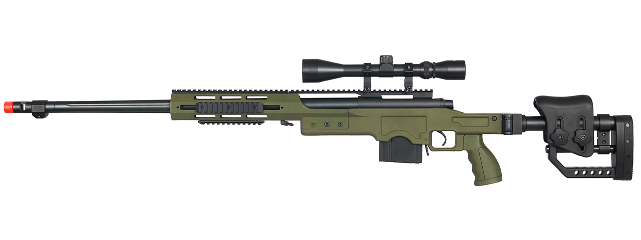 WELL MB4411GA BOLT ACTION RIFLE w/FLUTED BARREL & SCOPE (COLOR: OD GREEN) - Click Image to Close