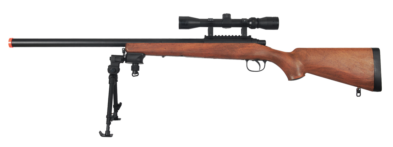 AGM MP001AAB BOLT ACTION SNIPER RIFLE w/ SCOPE & BI-POD (COLOR: WOOD) - Click Image to Close