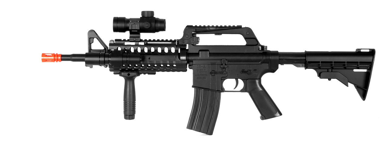 Well Fire MR733 M4 RIS Airsoft Spring Rifle w/ Adjustable Stock, Flashlight, Scope, Vertical Foregrip (Color: Black) - Click Image to Close