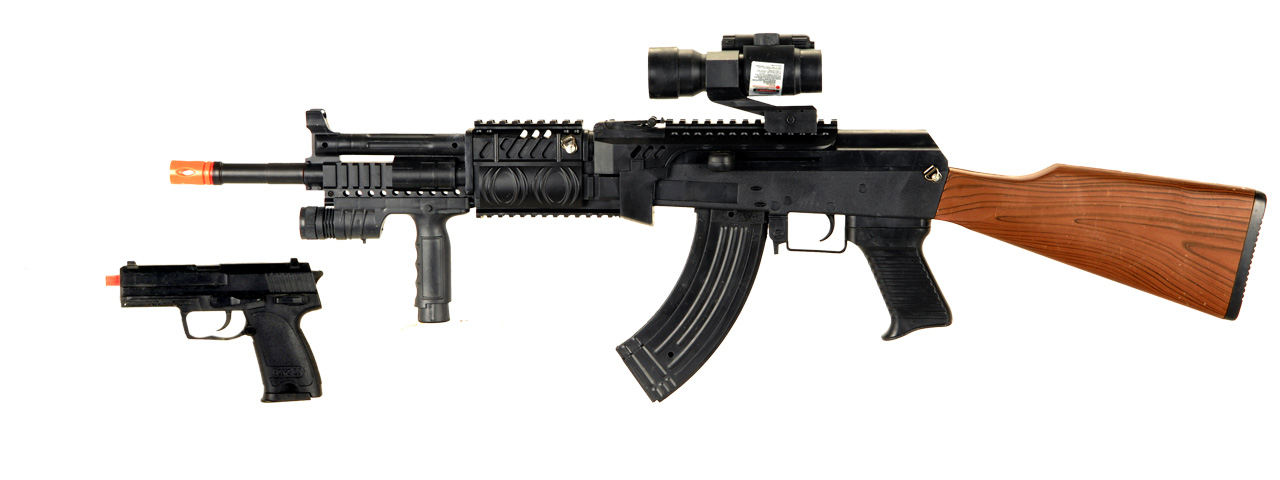UKARMS P1072 Tactical AK47 Spring Rifle w/ Laser and Flashlight plus Bonus Spring Pistol Combo Pack - Click Image to Close
