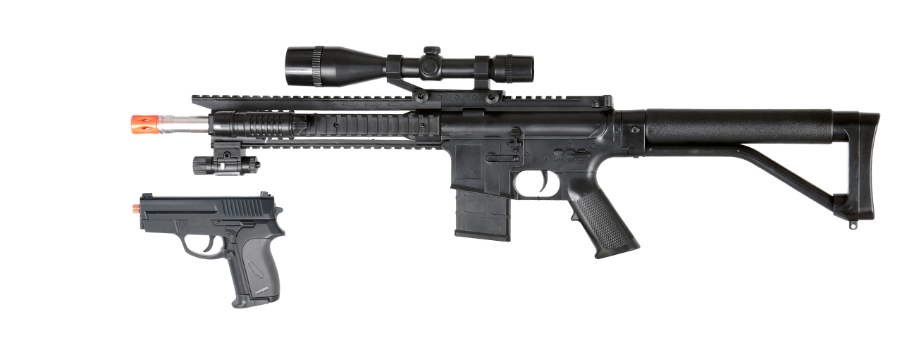 UKARMS P1137 RIS Spring Rifle w/ Scope, Laser & Flashlight and Bonus P618 Spring Pistol in Combo Box - Click Image to Close