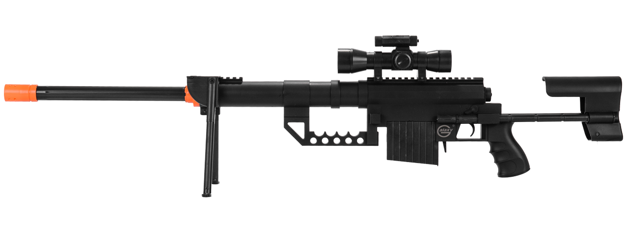 UK Arms P1200 M200 Airsoft Spring Sniper Rifle w/ Scope, Bipod, and Laser (Color: Black) - Click Image to Close