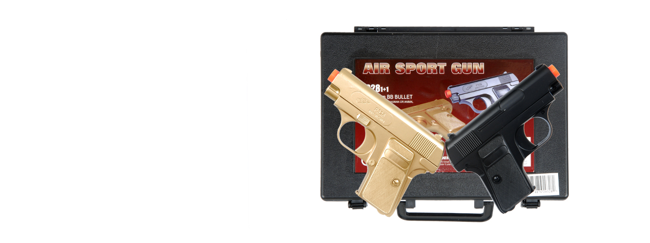 DOUBLE EAGLE P328GB SPRING AIRSOFT PISTOLS - BLACK & GOLD - Click Image to Close