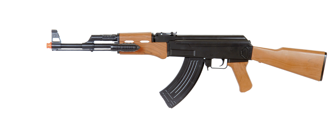 UK ARMS AIRSOFT SPRING AK-47 RIFLE W/ LASER/FLASHLIGHT - BLACK/WOOD - Click Image to Close