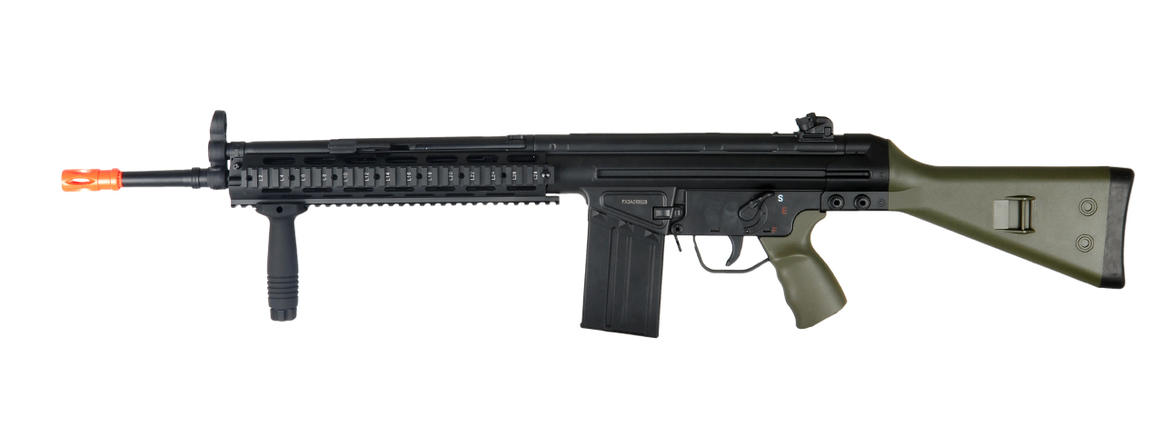 JG T3-RAST T3A3 RIS AEG Metal Gear, Polymer Body w/ Vertical Foregrip in OD Green Color - Click Image to Close