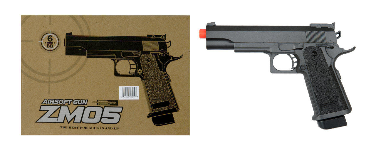 UK ARMS AIRSOFT FULL SIZE 1911 SPRING POWERED PISTOL - BLACK - Click Image to Close