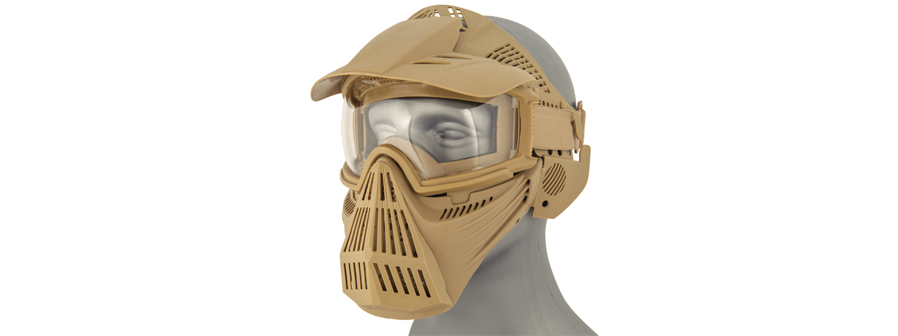 2607T FULL FACE MASK w/ GOGGLE LENS EYE PROTECTION (TAN) - Click Image to Close