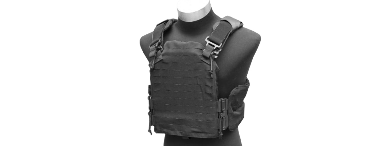 AMA Laser Cut Airsoft Tactical Vest w/ Molle Webbing (Black) - Click Image to Close