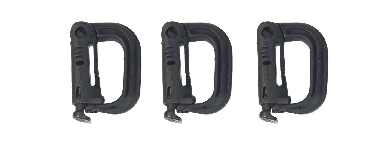 AC-333B FMA NYLON PLASTIC AIRSOFT D-BUCKLE MINI - 3 PACK SET - BLACK - Click Image to Close