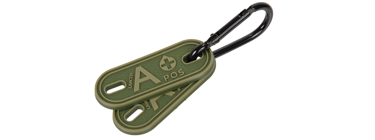 CA-5005 2-PIECE "A" BLOOD TYPE TAGS WITH CARABINER (OD GREEN) - Click Image to Close