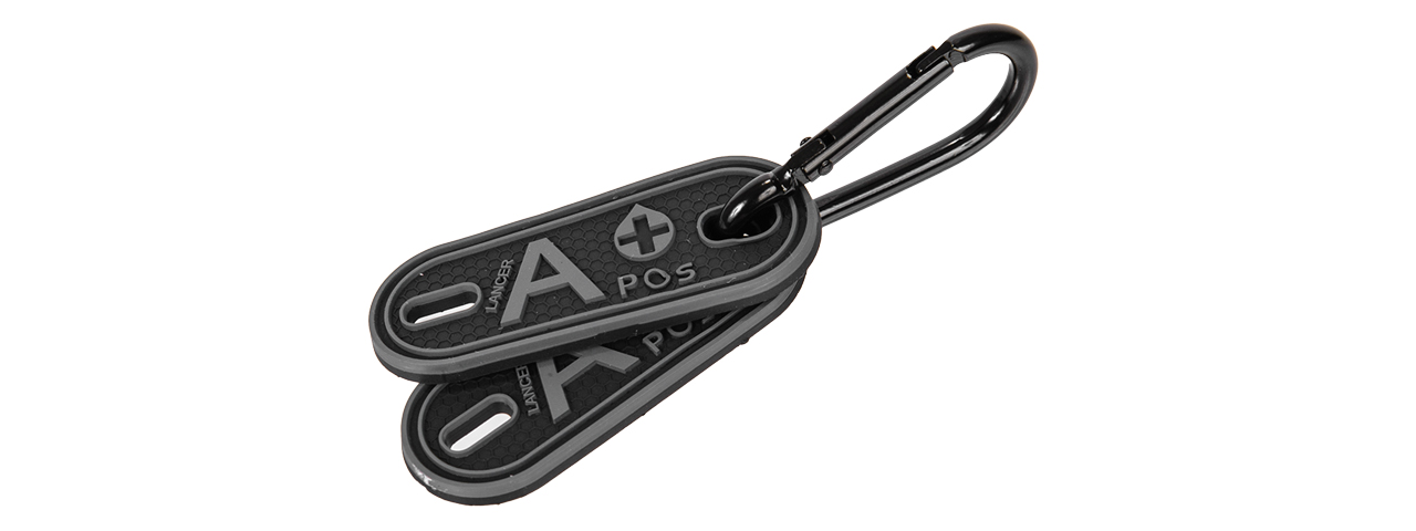 CA-5009 2-PIECE "A" BLOOD TYPE TAGS WITH CARABINER (BLACK) - Click Image to Close
